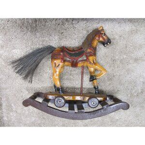 Handcrafted Wooden Rocking Horse Figurine With Wheels